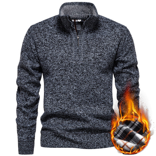 Herren Strickpullover mit halbem Reißverschluss und modischem Strukturdesign Heidi-Mode