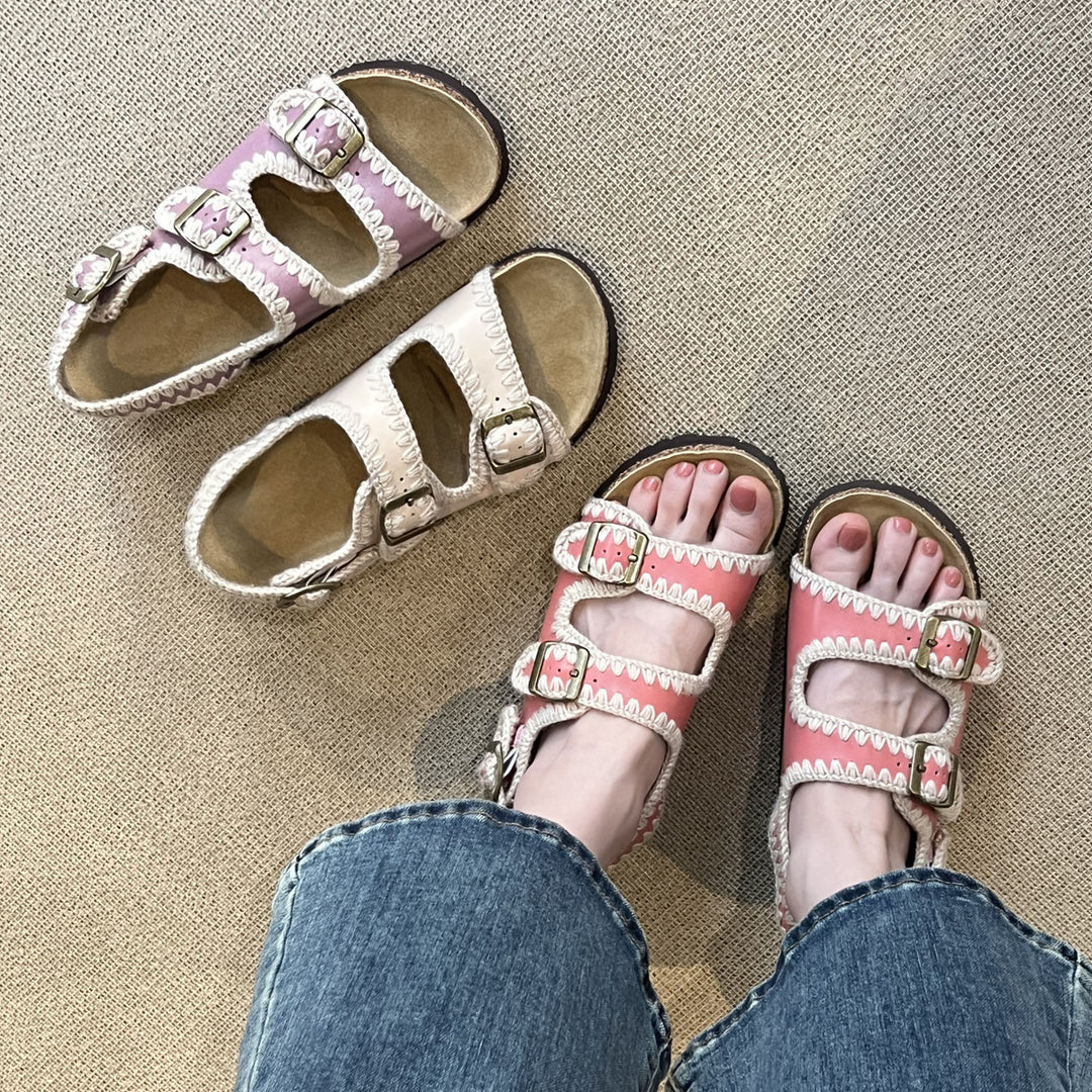 Damen gepolsterte Doppel-Riemen Slidesandalen Heidi-Mode