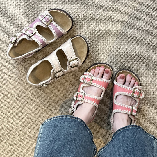 Damen gepolsterte Doppel-Riemen Slidesandalen Heidi-Mode