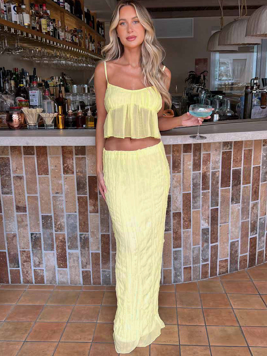 Damen elastisches Chiffon Maxikleid mit modischem Schößchen und verführerischem Design Heidi-Mode
