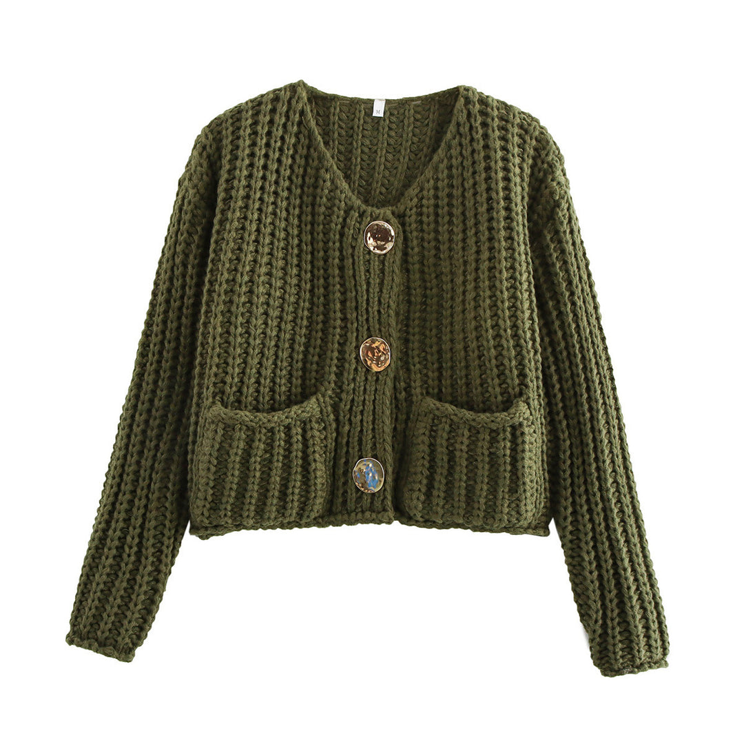 Damen Kuschelige Strickjacke mit großen Knöpfen und aufgesetzten Taschen Heidi-Mode