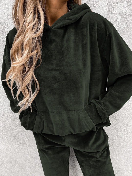 Damen modischer Fleece-Hoodie mit elastischem Saum und Kängurutasche Heidi-Mode