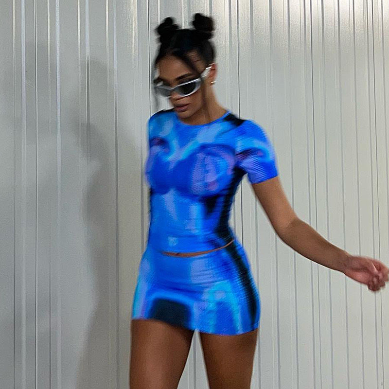 Damen auffälliges Crop-Top und Minirock Set Heidi-Mode
