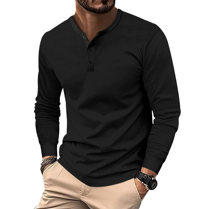 Herren Langarm-Henley-Shirt aus atmungsaktivem Strukturstoff Heidi-Mode