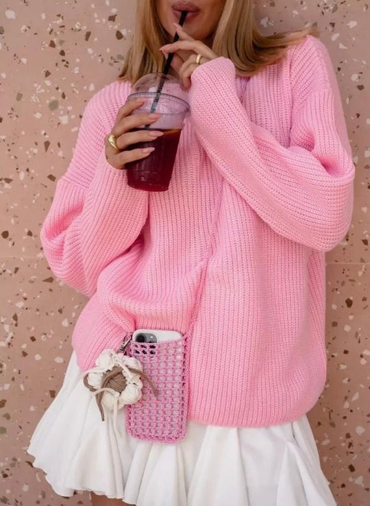 Damen lässiger Oversized Pullover mit strukturiertem Strickmuster Heidi-Mode