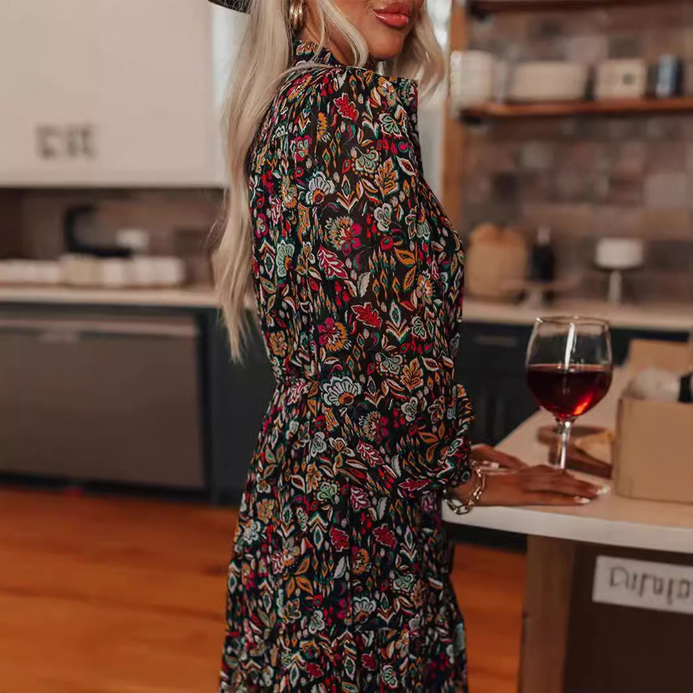 Damen Blusen-Kleid mit floralem Design Heidi-Mode