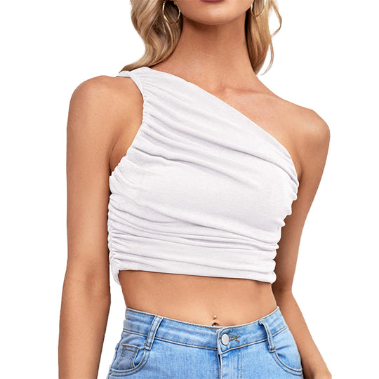 Damen Asymmetrisches Cropped Top mit Raffung Heidi-Mode