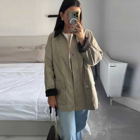 Damen Karierte Utility-Jacke mit modernem Schnitt und praktischen Taschen Heidi-Mode