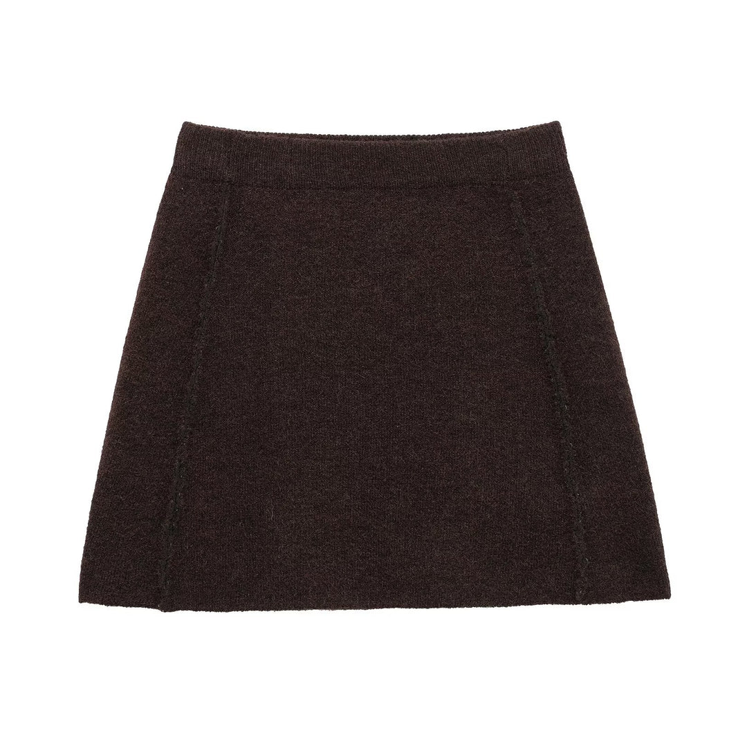 Damen eleganter, kurzer Strickrock mit hohem Bund und seitlichen Nähten Heidi-Mode