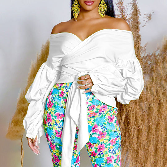 Damen Wickelbluse mit voluminösen Ärmeln und eleganter Schleifenbindung Heidi-Mode