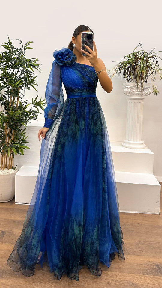 Heidi-Mode | Frühling Herbst Schräg Schulter Mesh Blumenmuster Kleid Lässig Locker Festlich Kleid