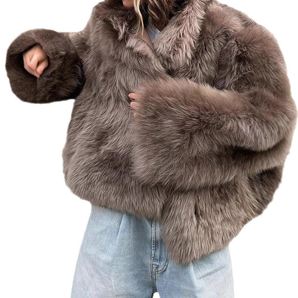 Damen Kunstfelljacke mit hochschließendem Kragen und luxuriösem Design Heidi-Mode