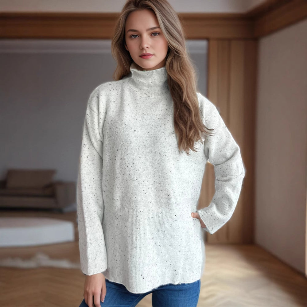 Damen Pullover mit hohem Kragen und asymmetrischem Saum Heidi-Mode