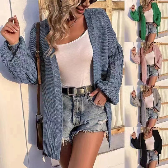 Damen Grobstrick Cardigan mit tiefen, strukturierten Ärmeln Heidi-Mode