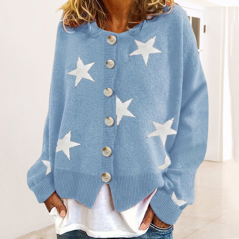 Damen modische Strickjacke mit Sternenmuster und Knopfdetails Heidi-Mode