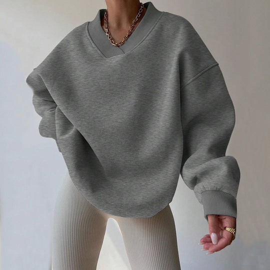 Damen lässiger Pullover mit tiefem V-Ausschnitt und oversized Schnitt Heidi-Mode