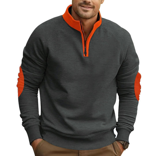 Herren sportlicher Pullover mit Viertelreißverschluss und stylischen Kontrastärmel Heidi-Mode