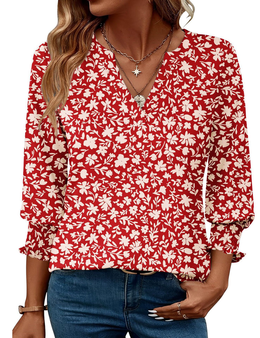 Damen modische Bluse mit verspieltem Paisleymuster und Rüschendetails Heidi-Mode