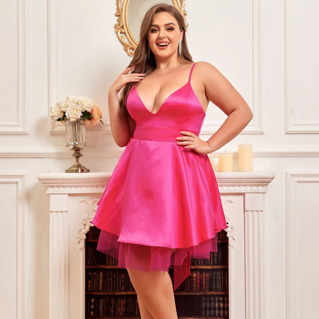 Damen Abendkleid mit tiefem V-Ausschnitt und schwingendem Tüllrock Heidi-Mode