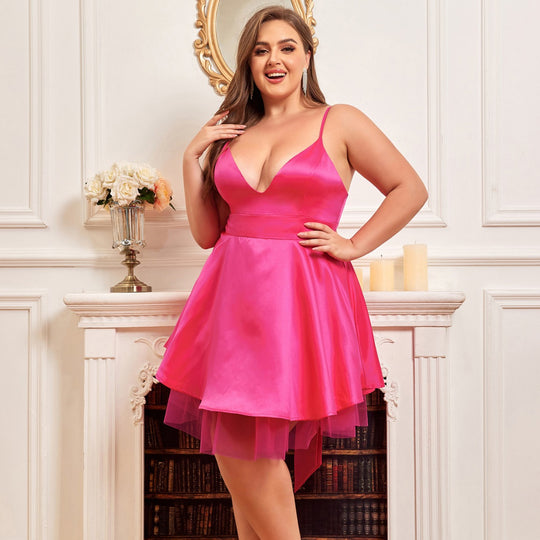 Damen Abendkleid mit tiefem V-Ausschnitt und schwingendem Tüllrock Heidi-Mode