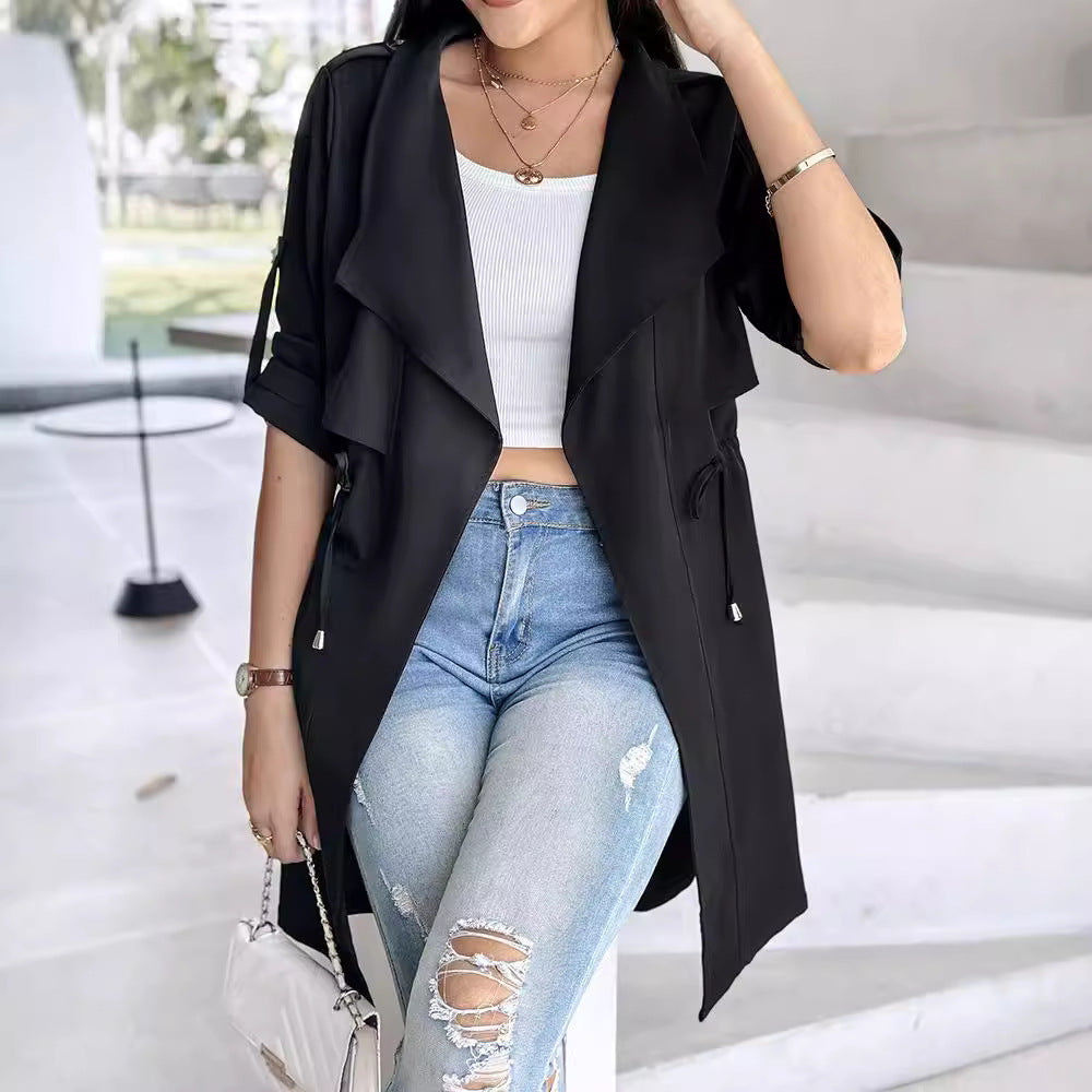 Damen Trenchcoat mit abnehmbarer Kapuze und verstellbarem Taillenzug Heidi-Mode