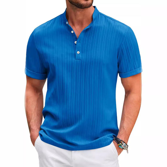 Herren Kurzarm Blusenshirt mit strukturiertem Stoff Heidi-Mode