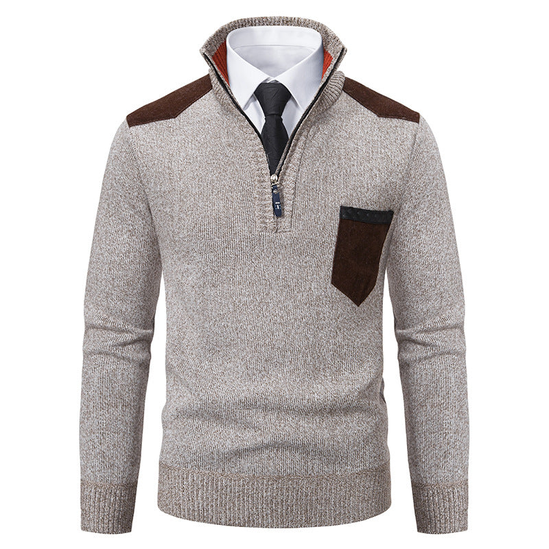 Herren Stehkragen Pullover mit Reißverschluss und kontrastierenden Details Heidi-Mode