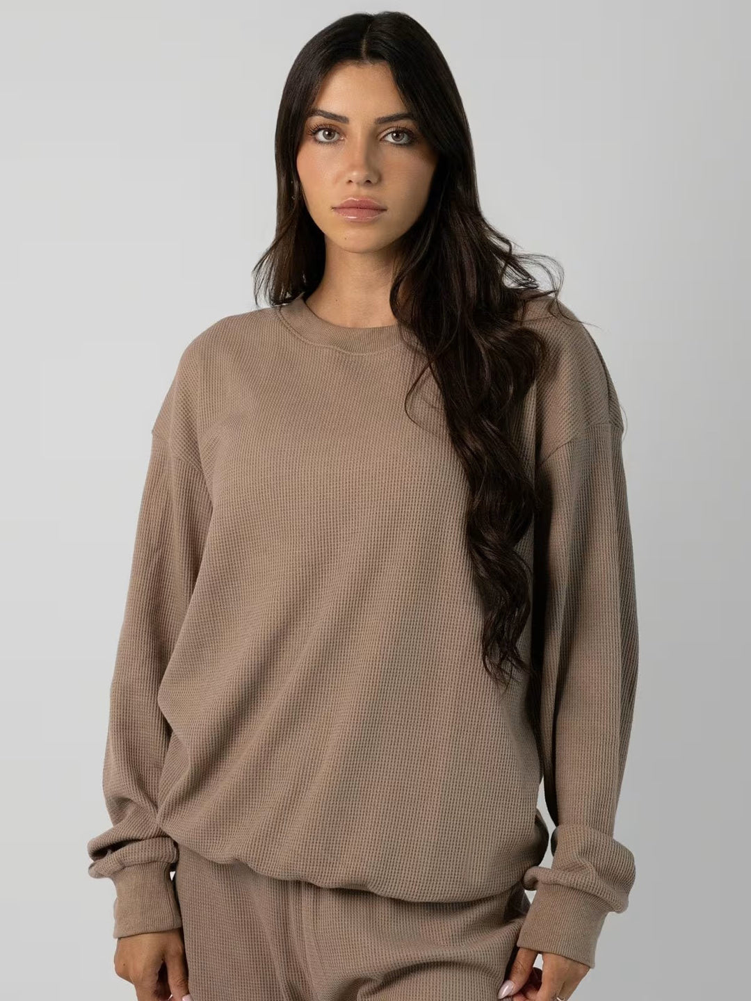 Damen Bequemer Waffelstruktur Pullover mit lässigem Schnitt Heidi-Mode