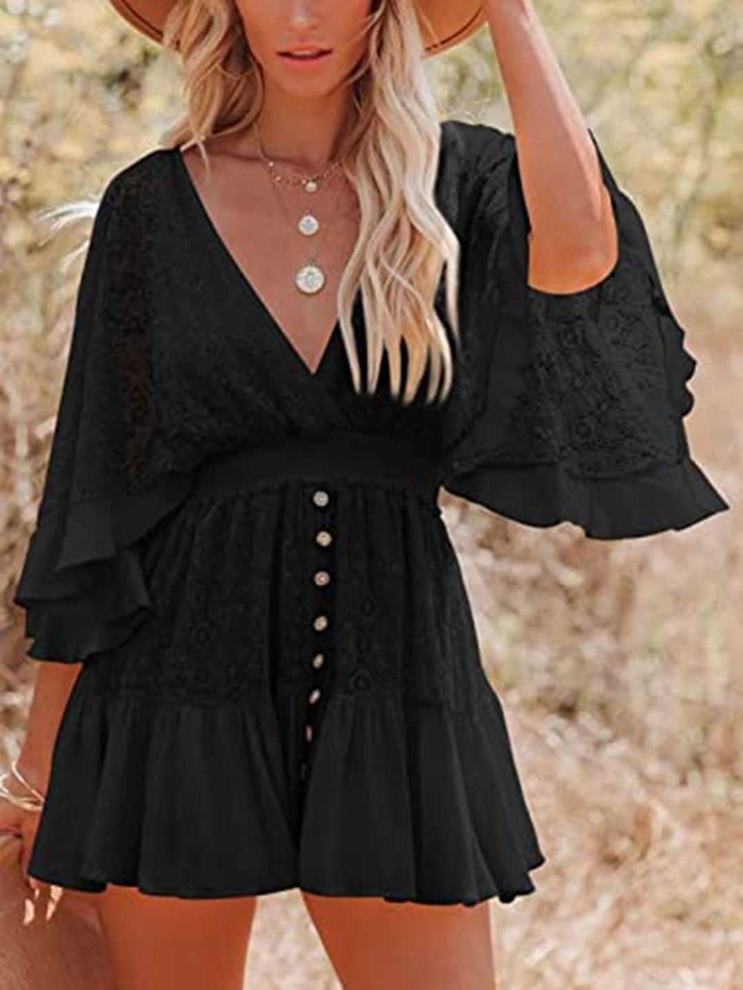 Damen Mini-Kleid mit Spitzendetails und fließendem Schnitt Heidi-Mode
