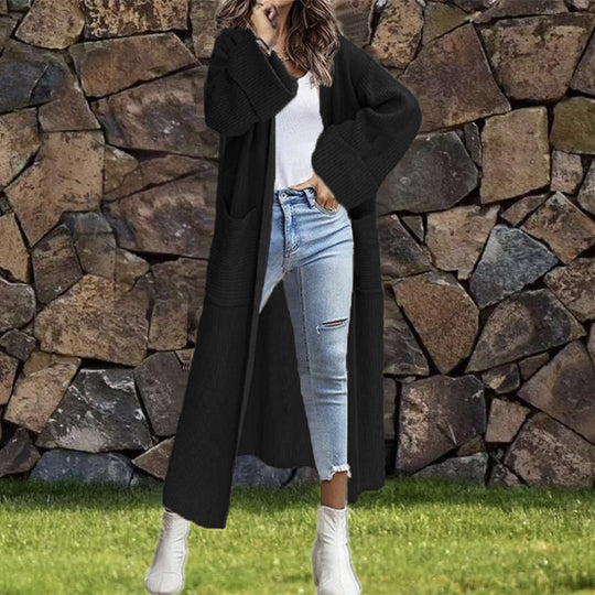 Damen Lange Strickjacke mit modischer Struktur und praktischen Taschen Heidi-Mode