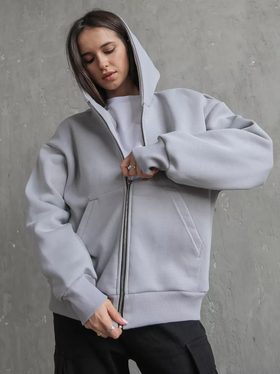 Damen lässiger Kapuzensweat mit übergroßem Schnitt und praktischem Reißverschluss Heidi-Mode