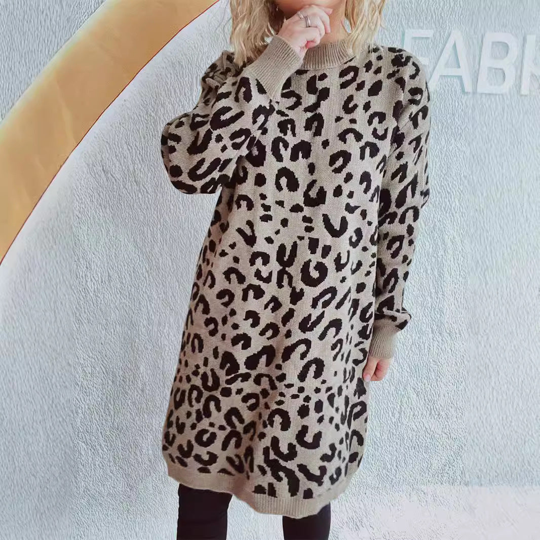 Damen Grobstrickkleid im modernen Leopardenmuster Heidi-Mode