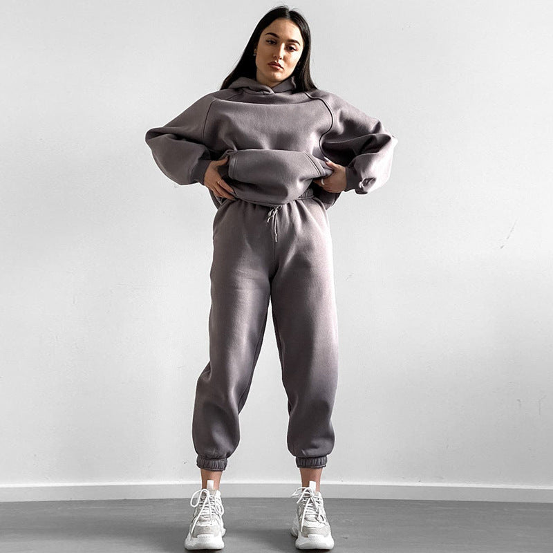 Damen Sportlicher Hoodie- und Jogginganzug mit elastischem Taillenzug Heidi-Mode