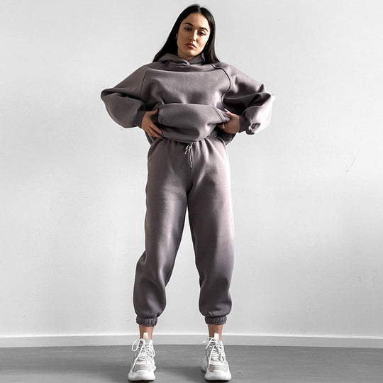 Damen Sportlicher Hoodie- und Jogginganzug mit elastischem Taillenzug Heidi-Mode