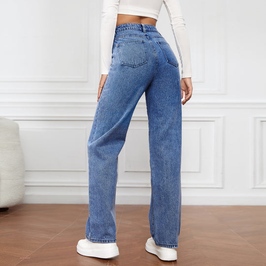 Damen Weite High-Waist Jeans im klassischen Stil mit betontem Bein Heidi-Mode