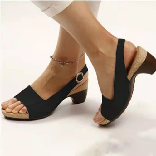 Damen Slingback Sandalen mit elegantem Korkabsatz und verstellbarem Riemen Heidi-Mode