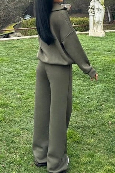 Heidi-Mode | Vibes Halb Offenes Pullover Sweatshirt und Hose Zwei Teiliges Satz