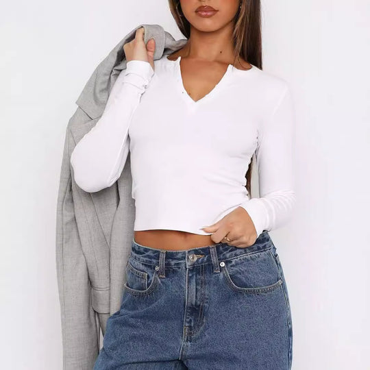 Damen Langarm-Hemd mit Knopfleiste und schmalem Schnitt Heidi-Mode