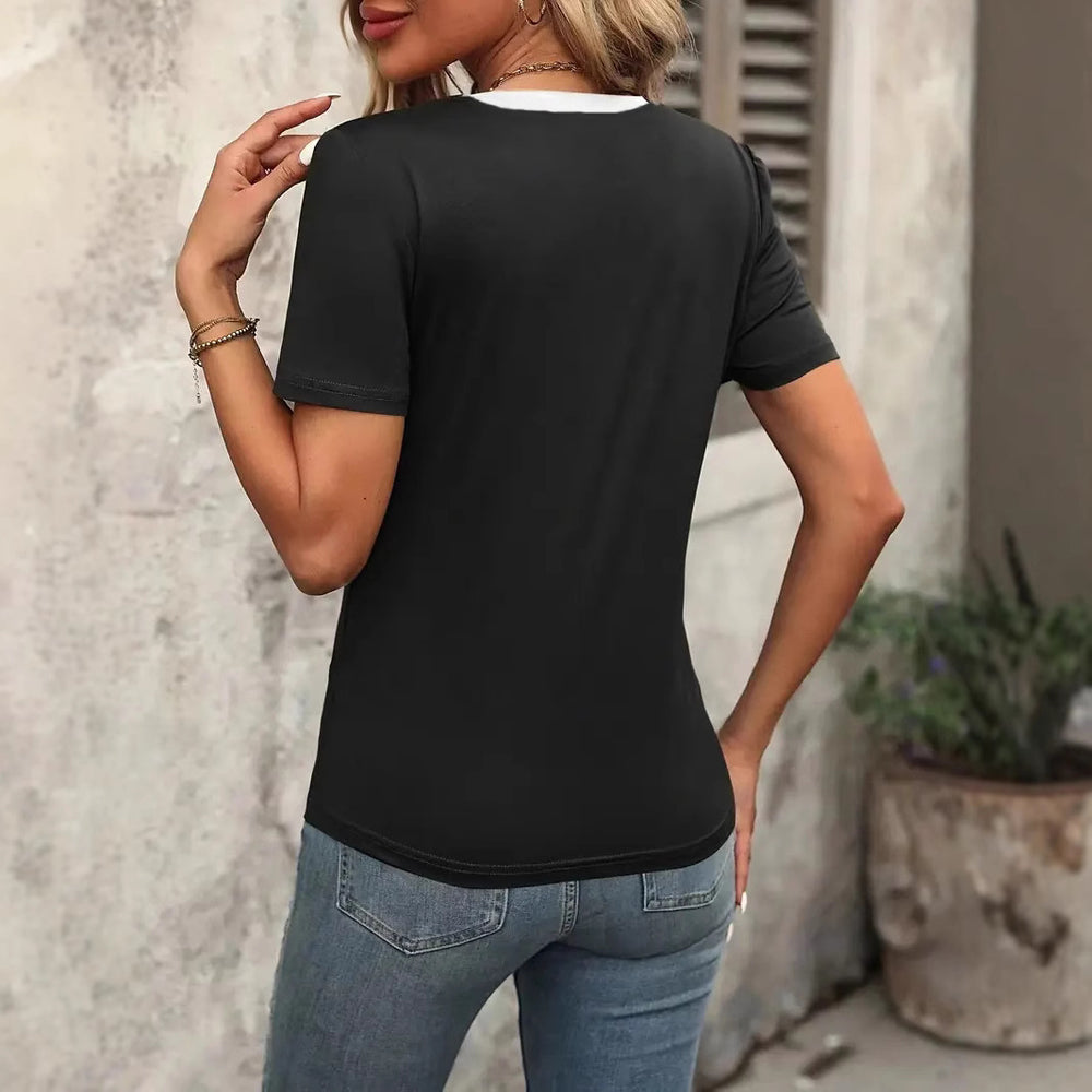 Damen T-Shirt mit V-Ausschnitt und lässigem Schnitt Heidi-Mode