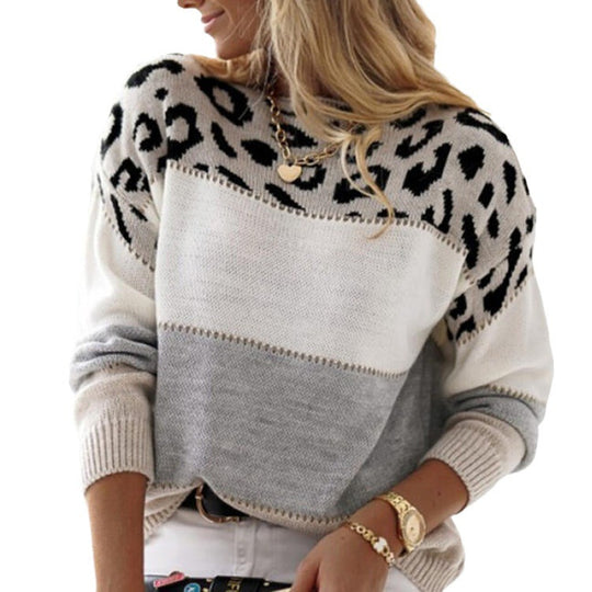 Damen Modischer Pullover mit auffälligen Farbakzenten und Leoprint Heidi-Mode