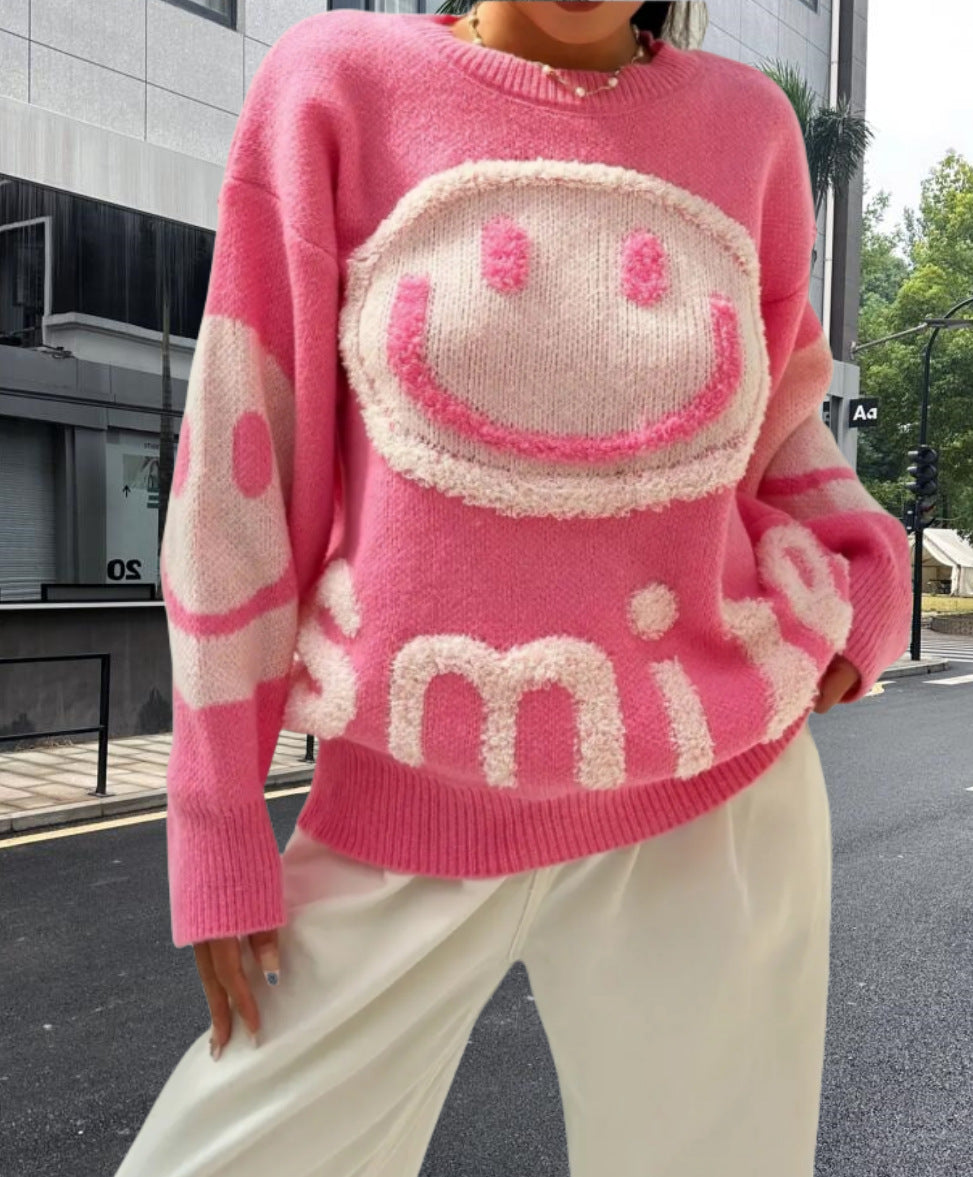 Damen Strickpullover mit fröhlichem Emoji-Motiv und komfortablem Schnitt Heidi-Mode