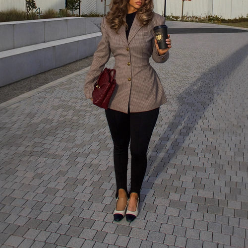 Damen Modischer Blazer im Karomuster mit taillierter Passform Heidi-Mode
