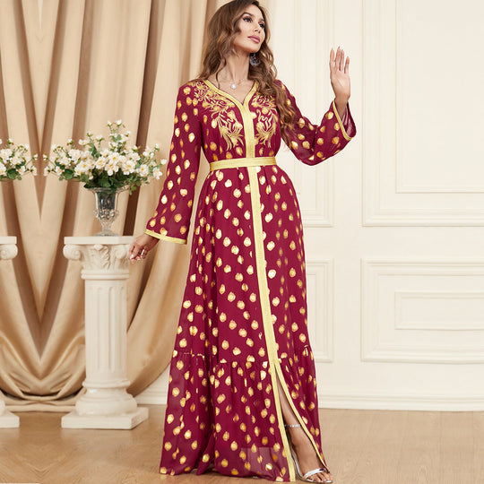 Heidi-Mode | Damen Pastellgrün und Gold Glänzendes Pünktchen Maxi Kleid