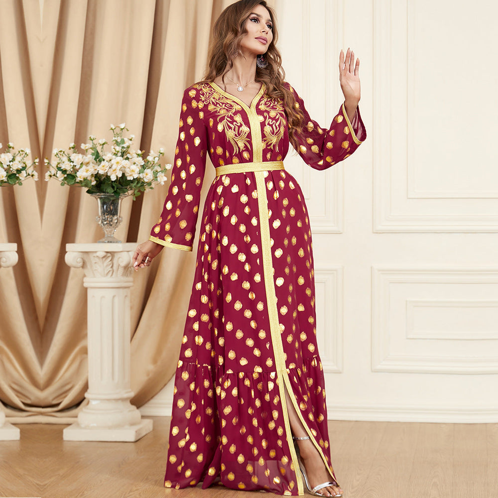 Heidi-Mode | Damen Pastellgrün und Gold Glänzendes Pünktchen Maxi Kleid