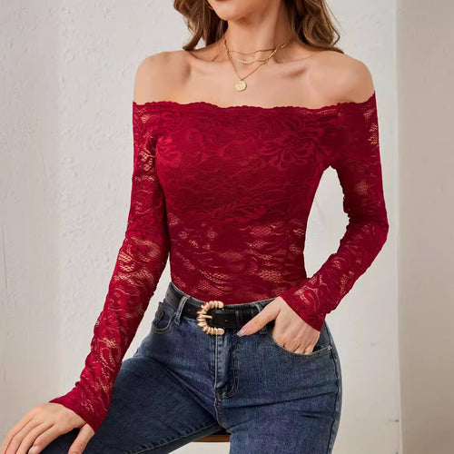 Damen Off-Shoulder Spitze Bodybluse Heidi-Mode