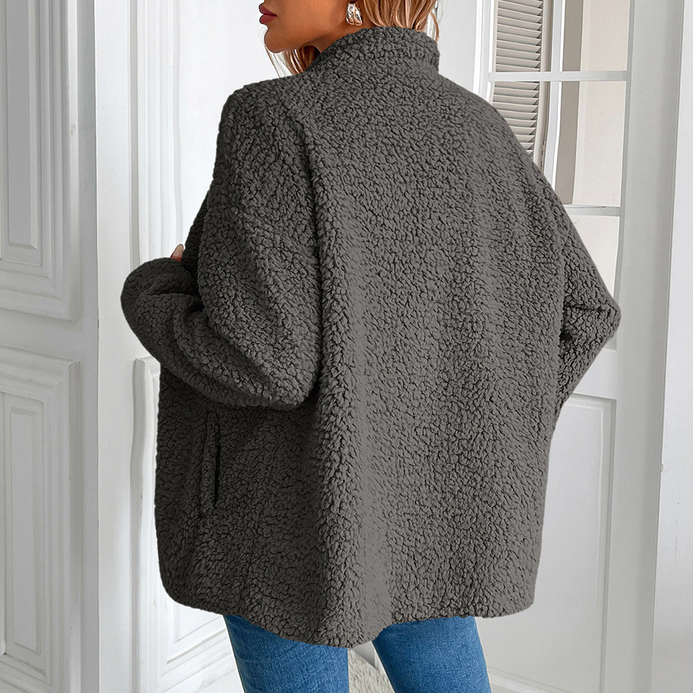 Damen kuschelige Fleecejacke mit hohen Kragen und praktischen Taschen Heidi-Mode