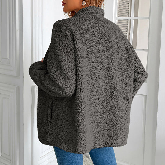 Damen kuschelige Fleecejacke mit hohen Kragen und praktischen Taschen Heidi-Mode