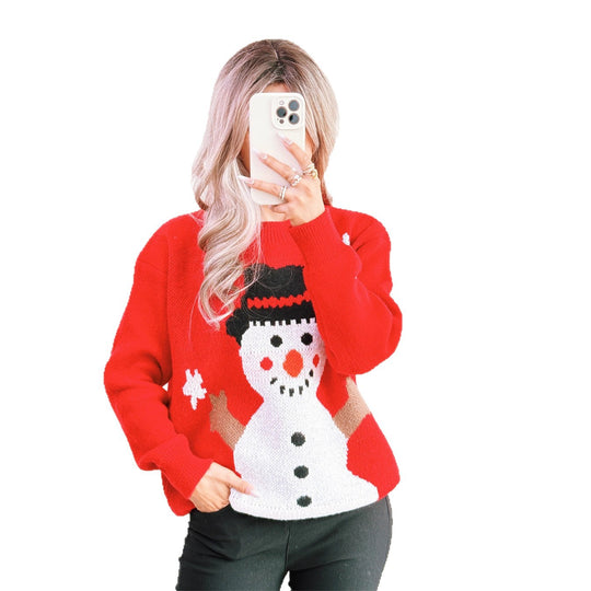Damen Weihnachts-Pullover mit festlichem Schneemann-Motiv Heidi-Mode