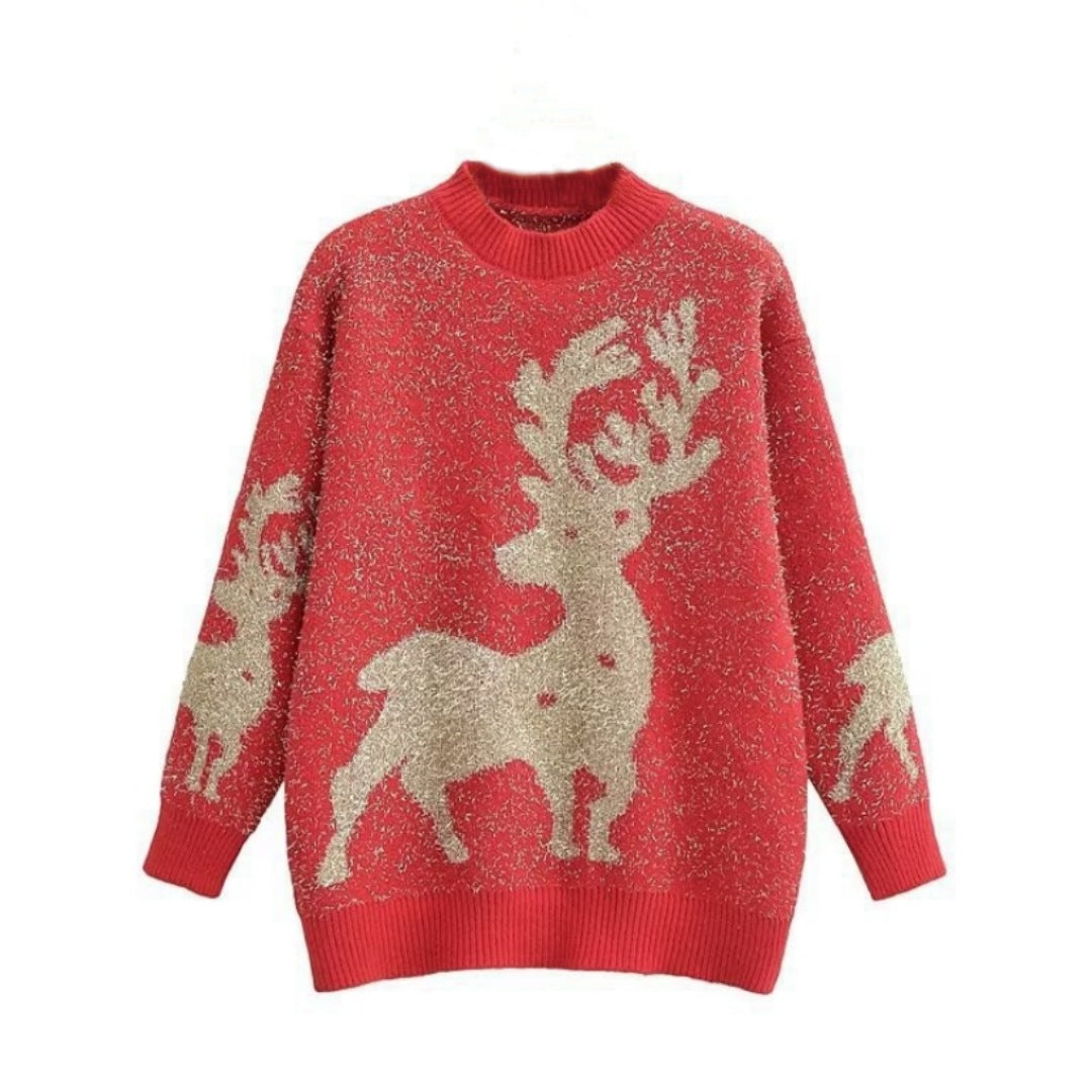 Damen Festlicher Pullover mit 3D-Rentier-Motiv Heidi-Mode