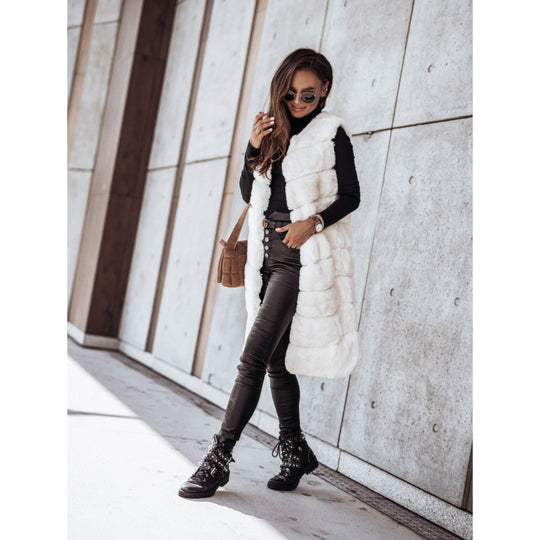 Damen Luxuriöse Kunstfell Lange Weste Heidi-Mode